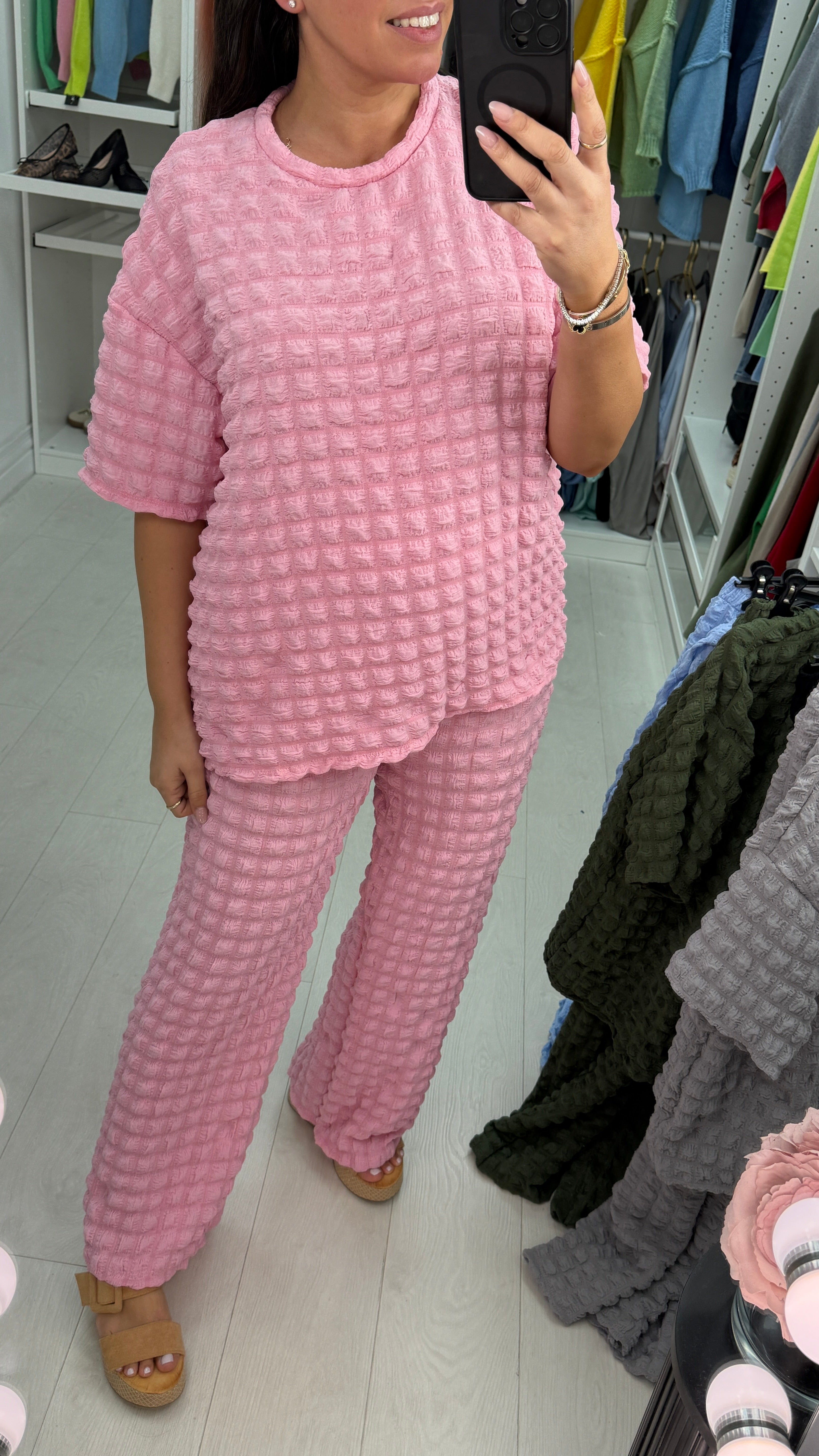 Delilah Plain Loose Fit Textured Loungewear Set