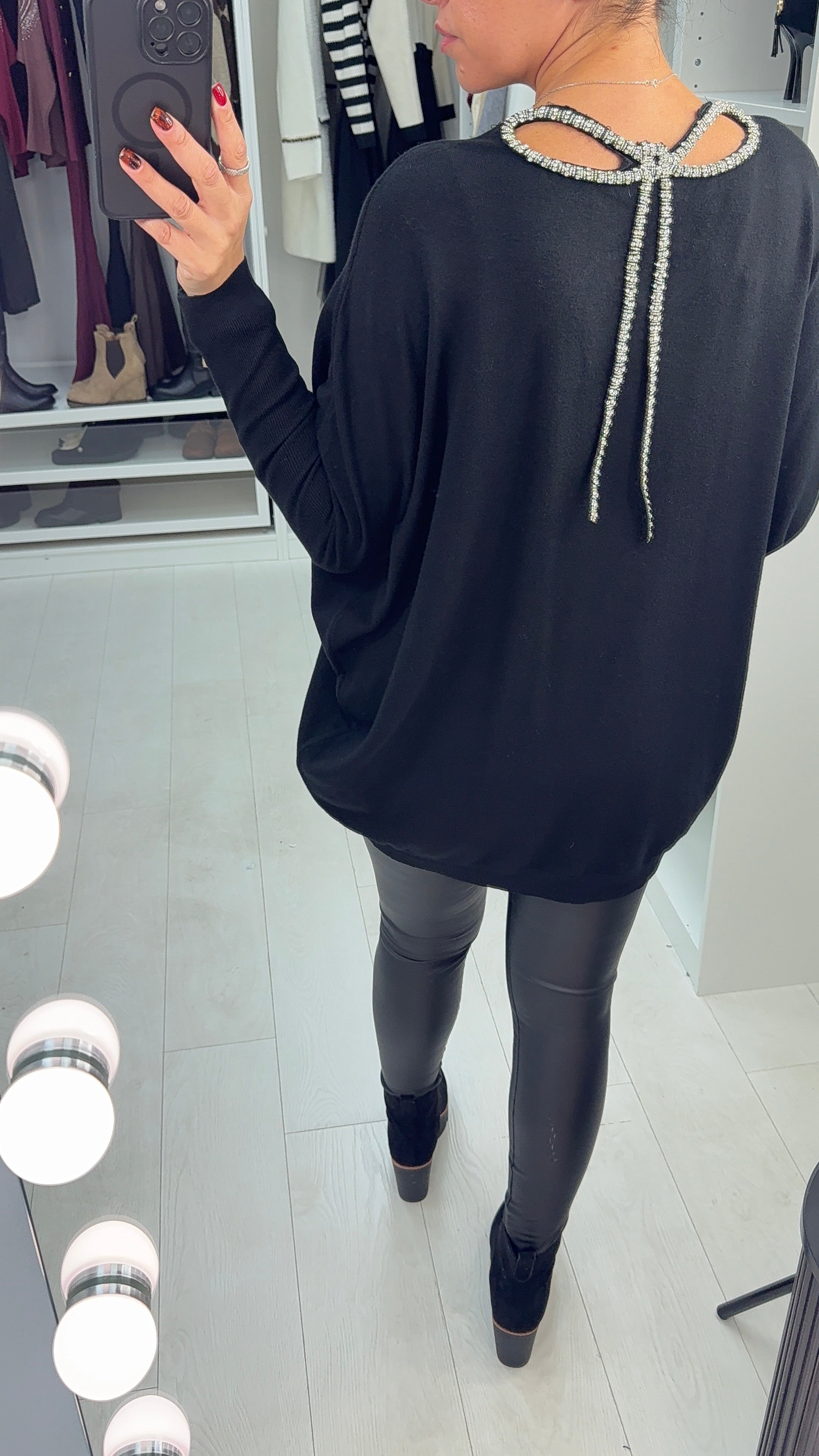 Olia Diamante Bow Back Loose Fit Jumper