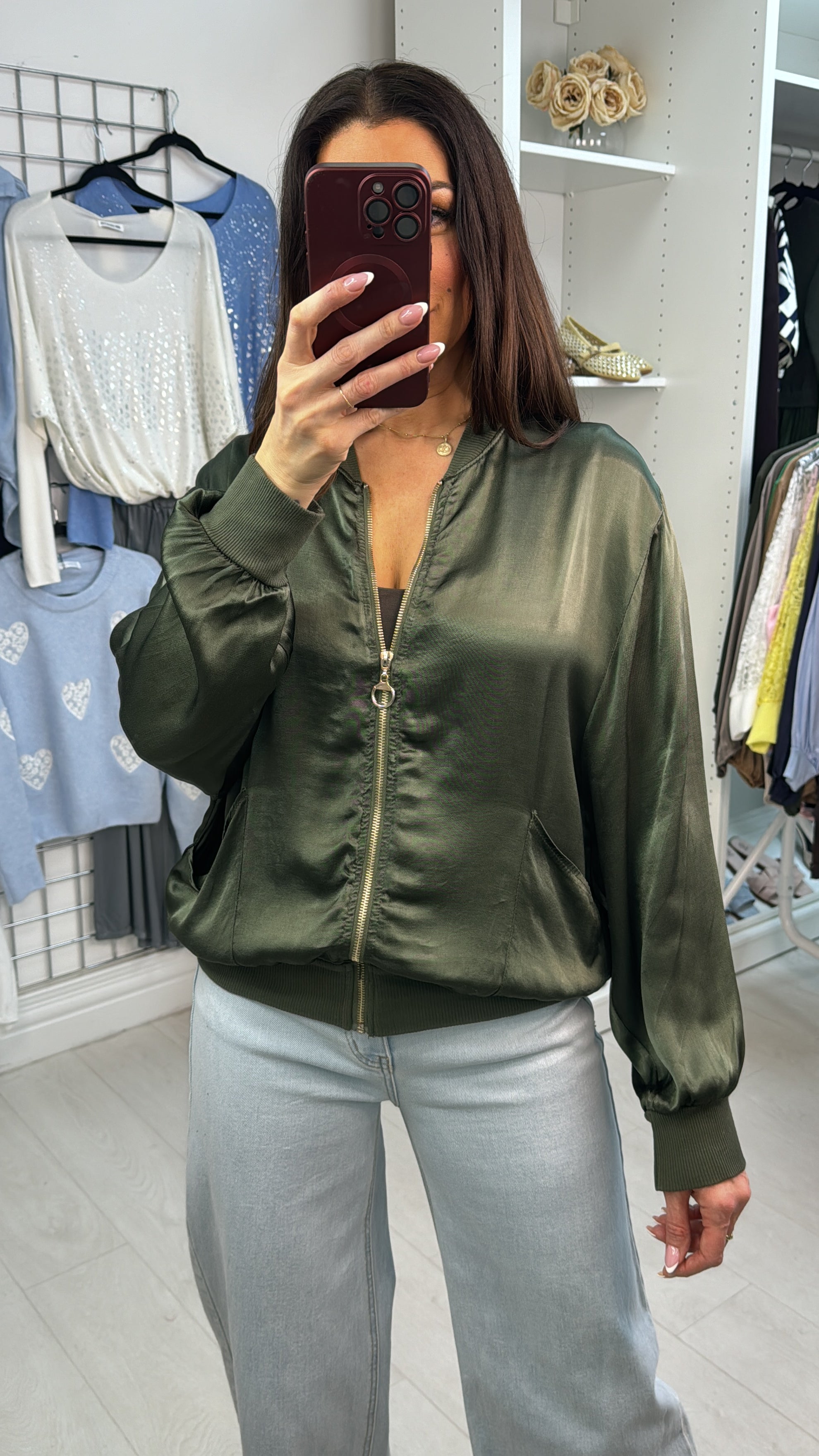 Paula Plain Satin Bomber Jacket