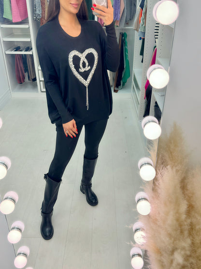 Jona Diamante & Pearl Heart Detailed Knitted Jumper