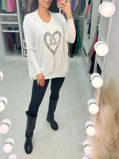 Jona Diamante & Pearl Heart Detailed Knitted Jumper