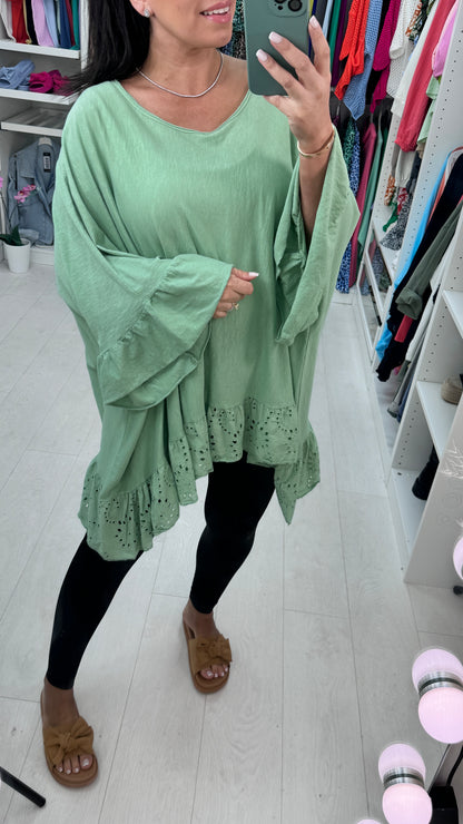 Layne Broderie Ruffle Hem Top