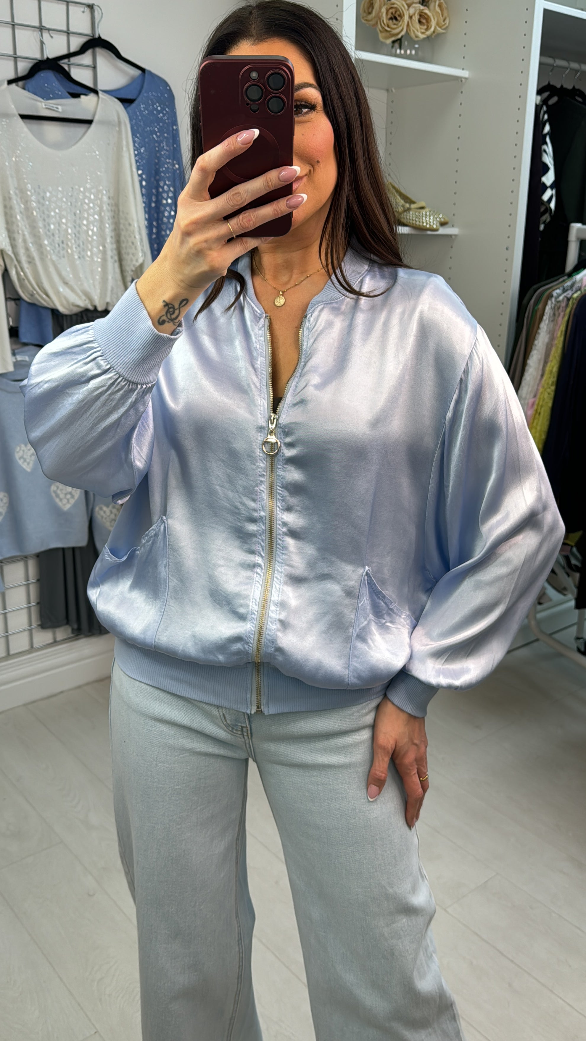 Paula Plain Satin Bomber Jacket