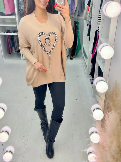 Jona Diamante & Pearl Heart Detailed Knitted Jumper