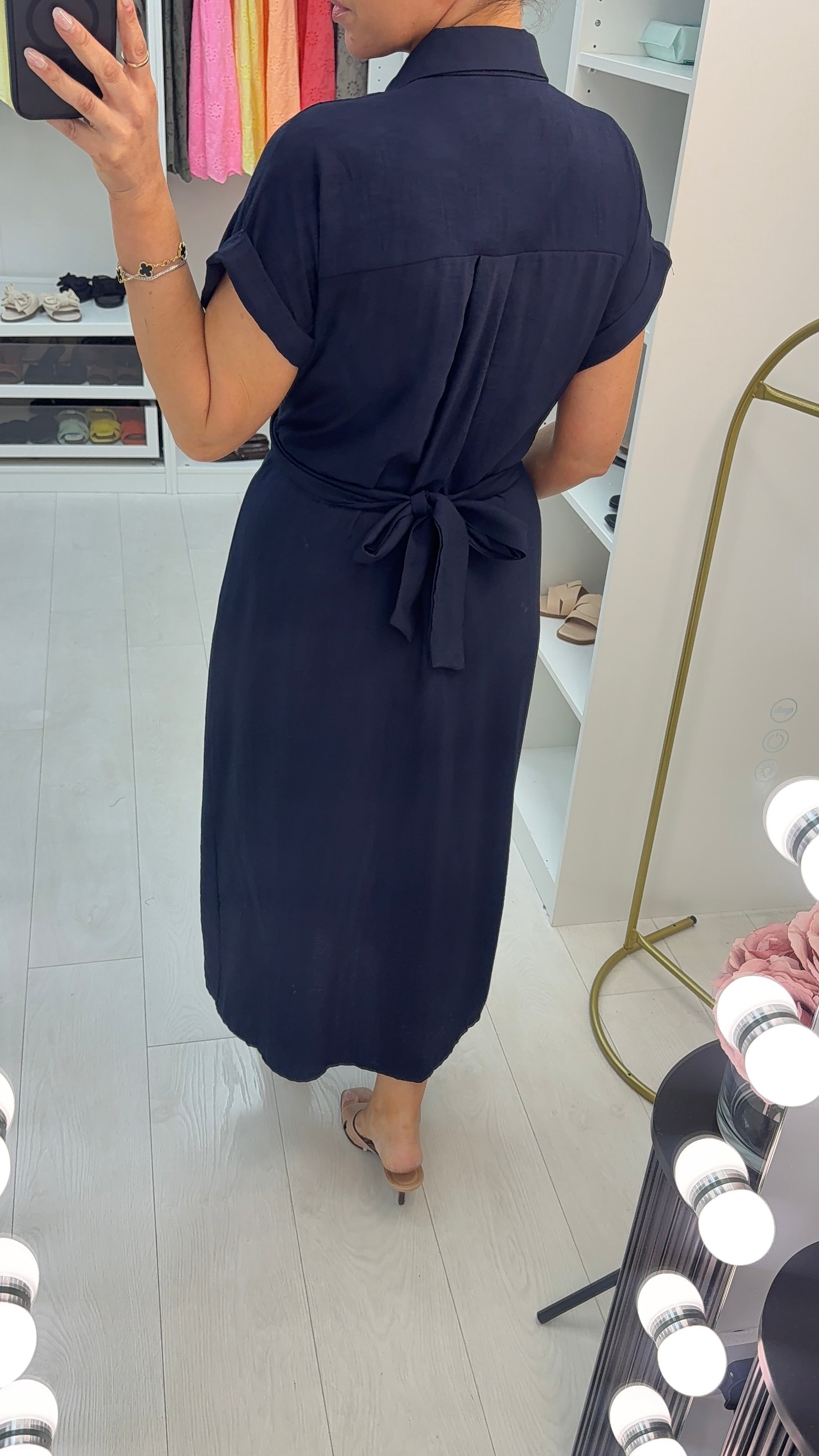 Louie Plain Tie Front Maxi Shirt Dress
