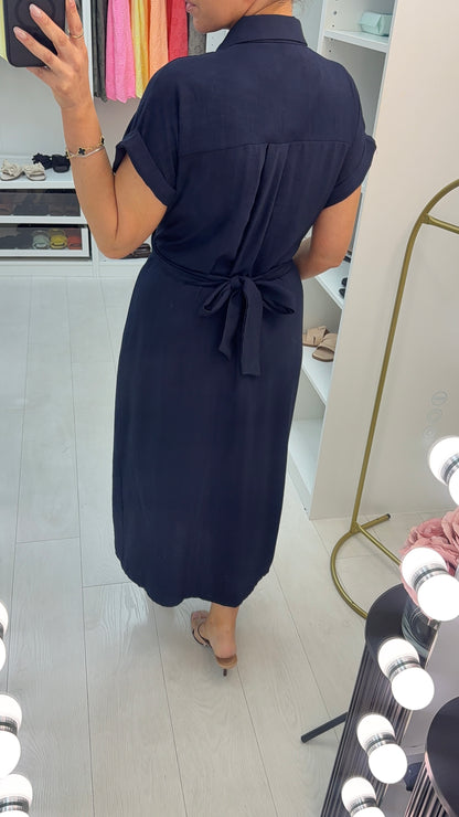 Louie Plain Tie Front Maxi Shirt Dress