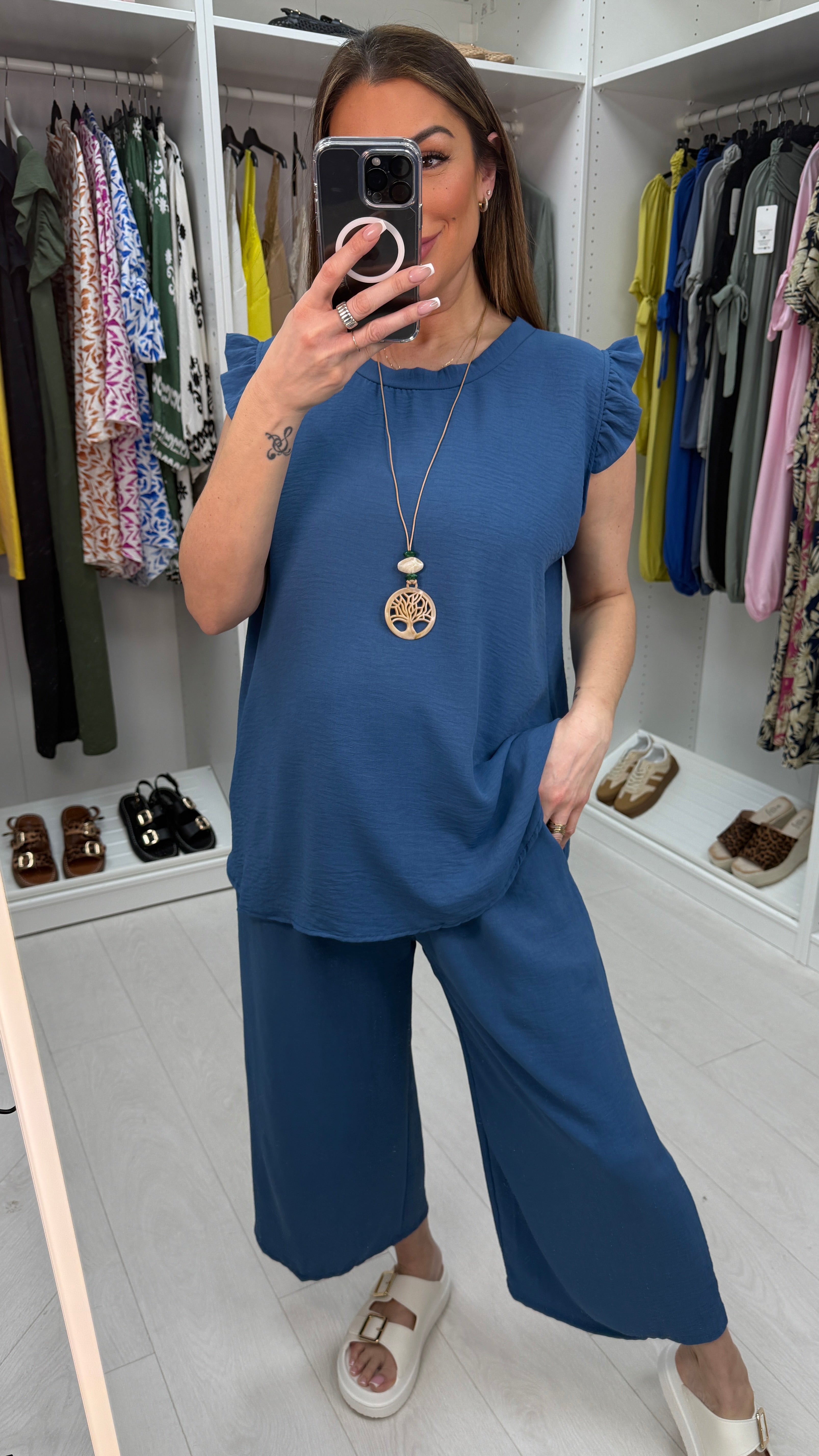 Fidelia Frill Detail Crepe Culotte Co-Ord Set