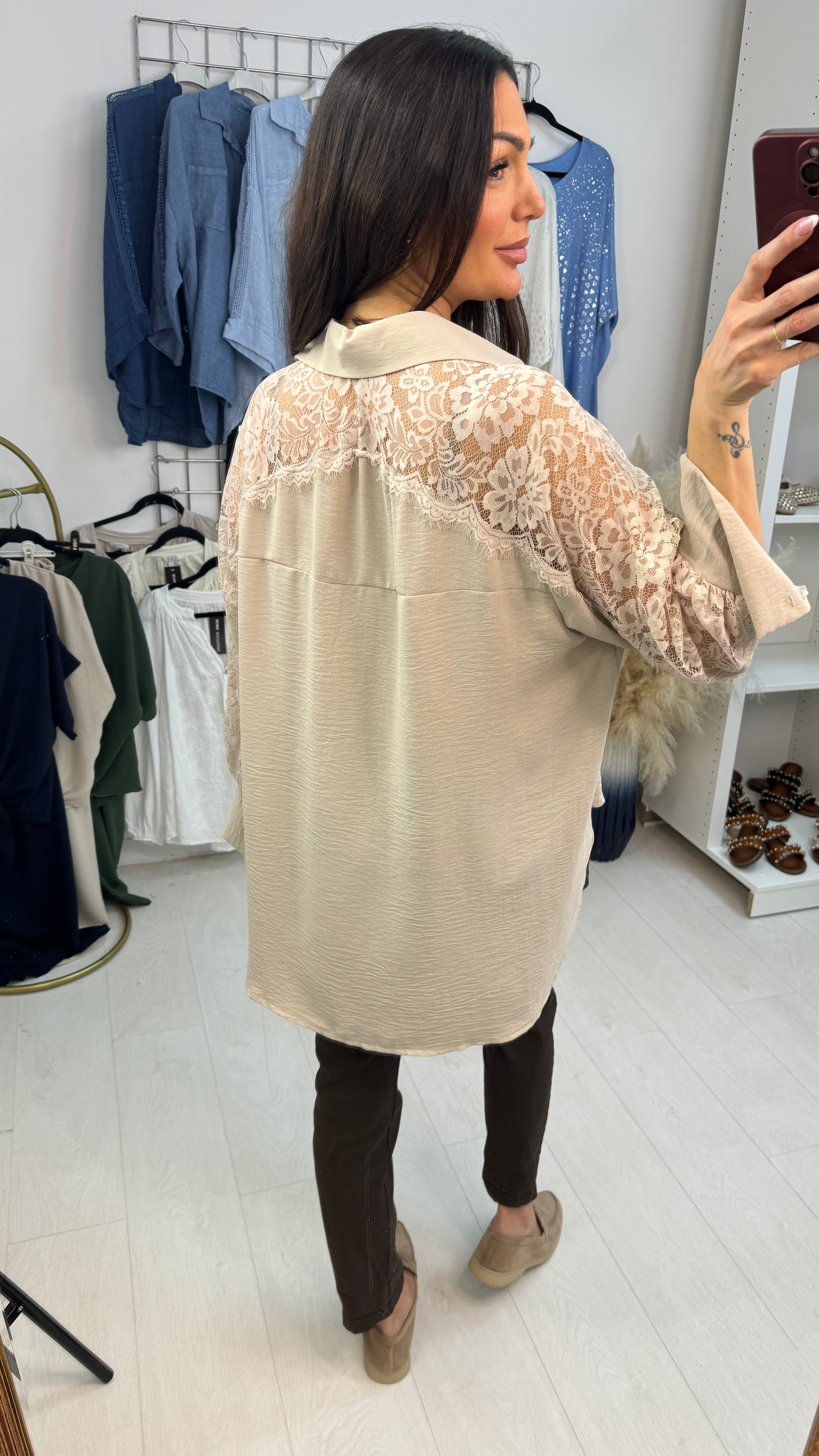 Trudie Plain Lace Detailed Relaxed Fit Shirt