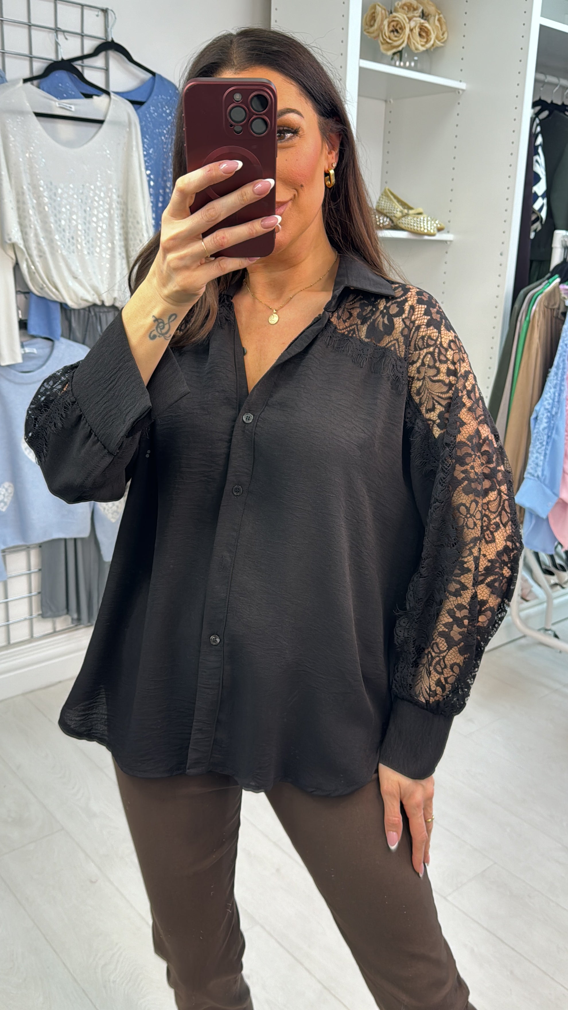 Trudie Plain Lace Detailed Relaxed Fit Shirt