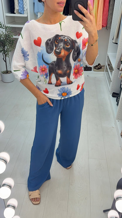 Nelly Dog Print Batwing Top