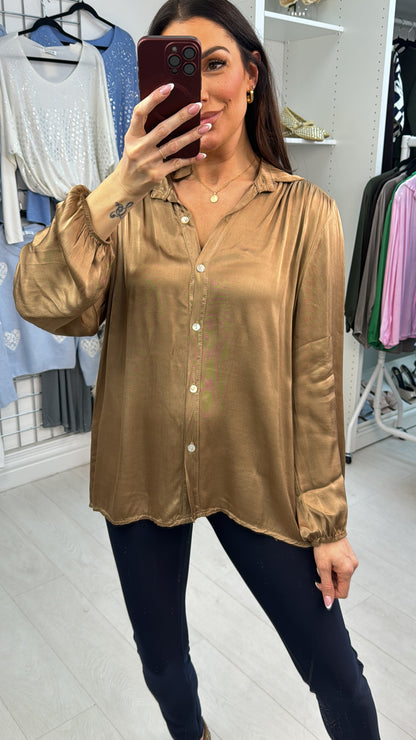 Heidie Plain Elasticated Cuff Satin Shirt