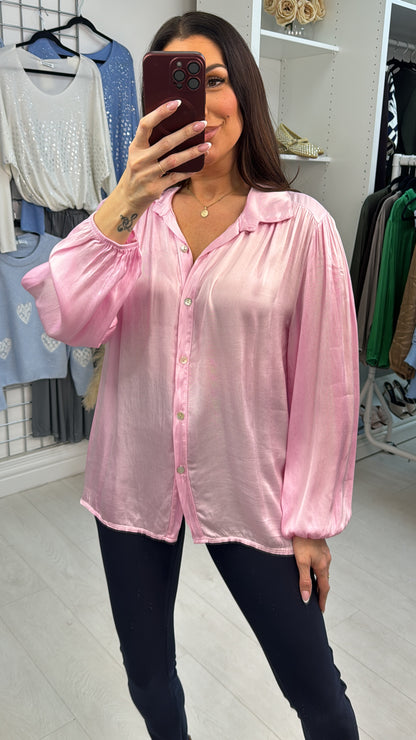 Heidie Plain Elasticated Cuff Satin Shirt