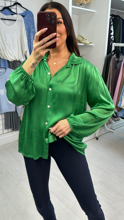 Heidie Plain Elasticated Cuff Satin Shirt