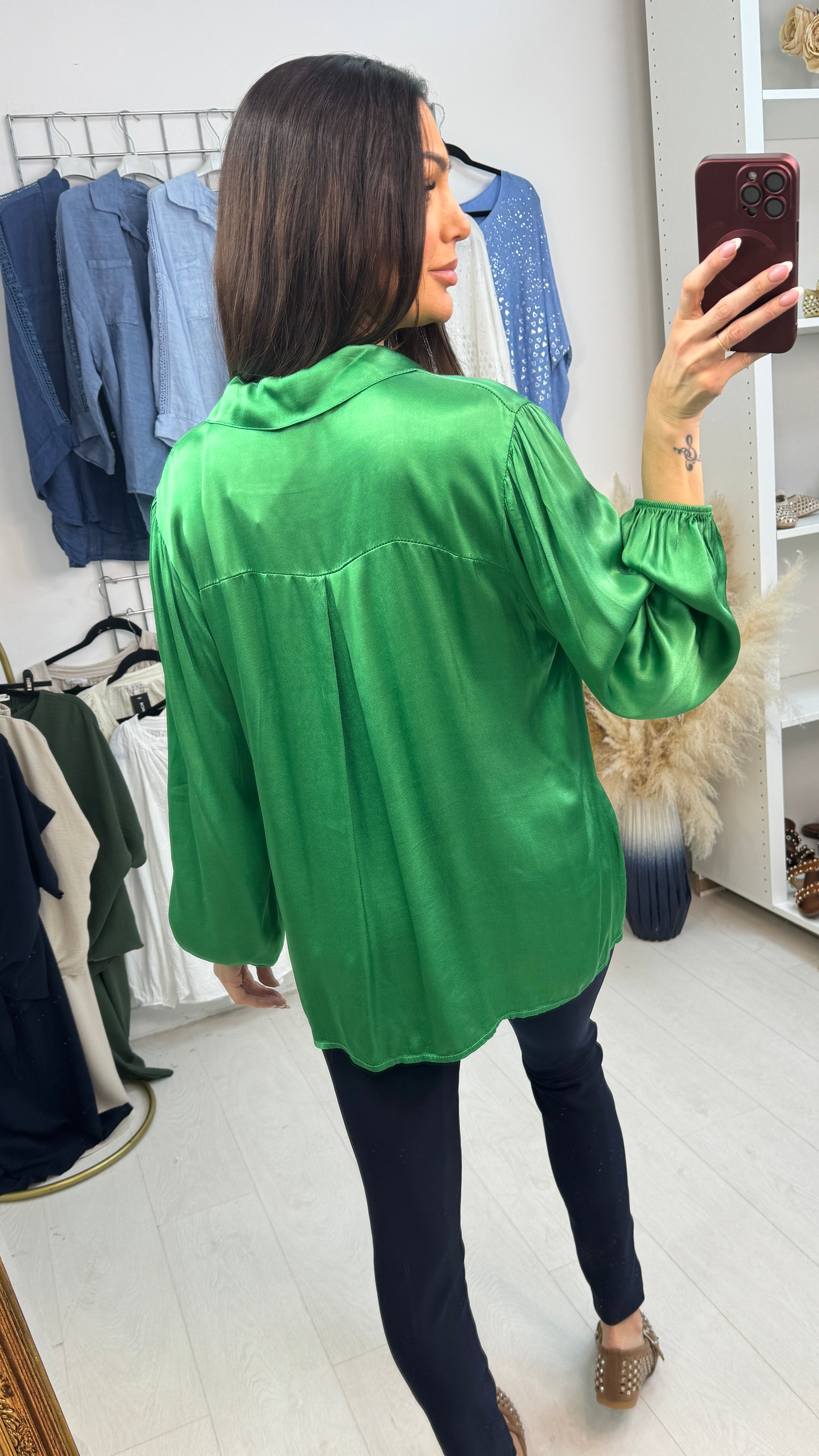 Heidie Plain Elasticated Cuff Satin Shirt