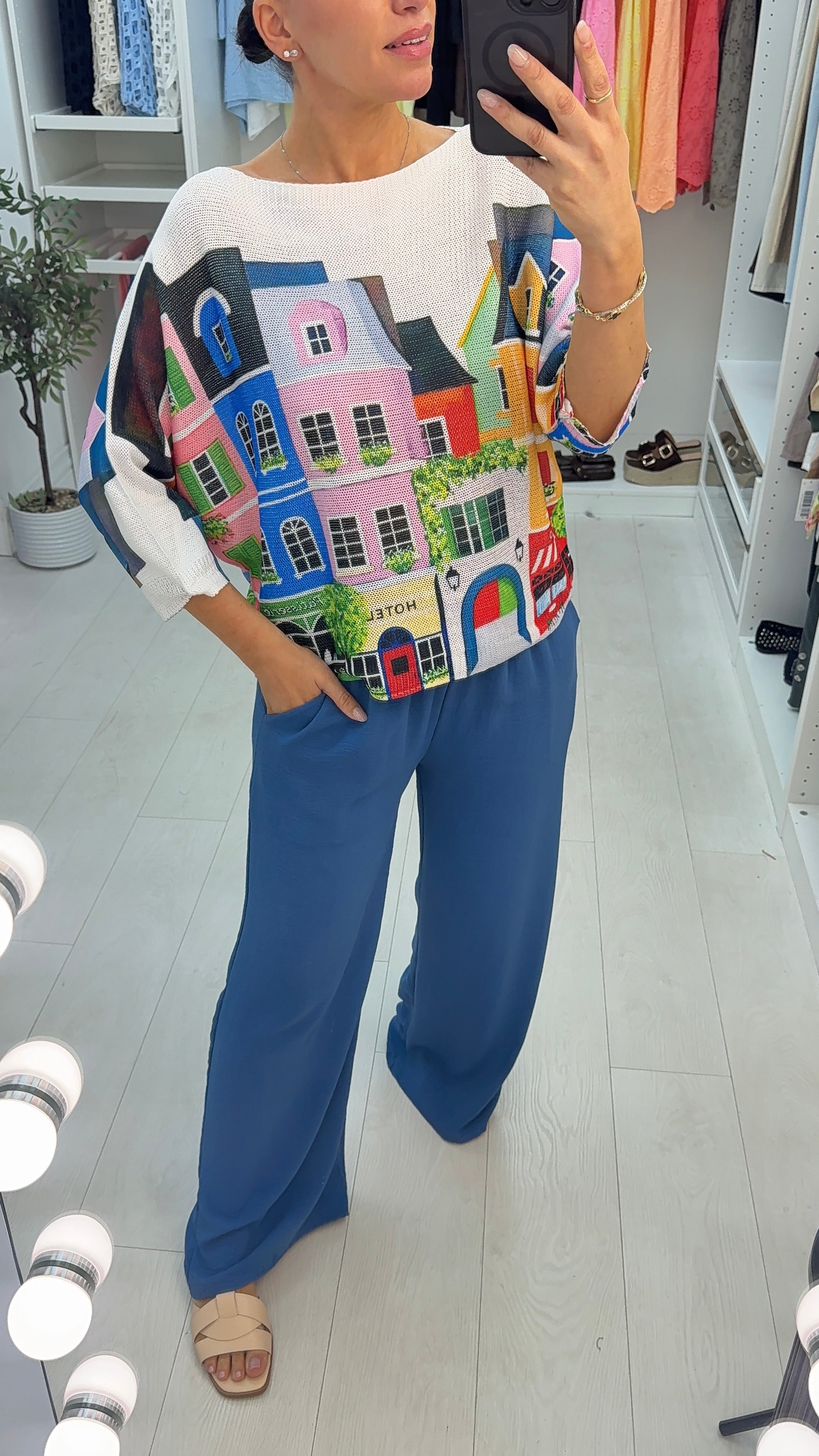 Oriana City Print Batwing Top