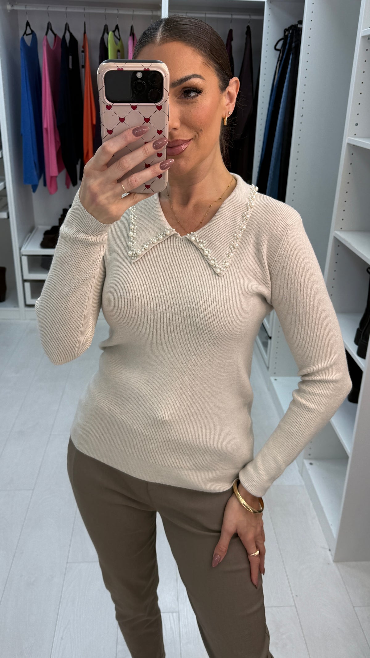Destiny Pearl Embellished V Neck Jumper