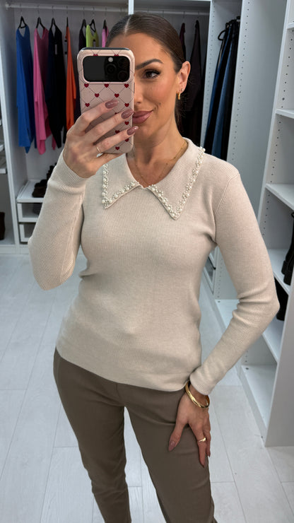 Destiny Pearl Embellished V Neck Jumper