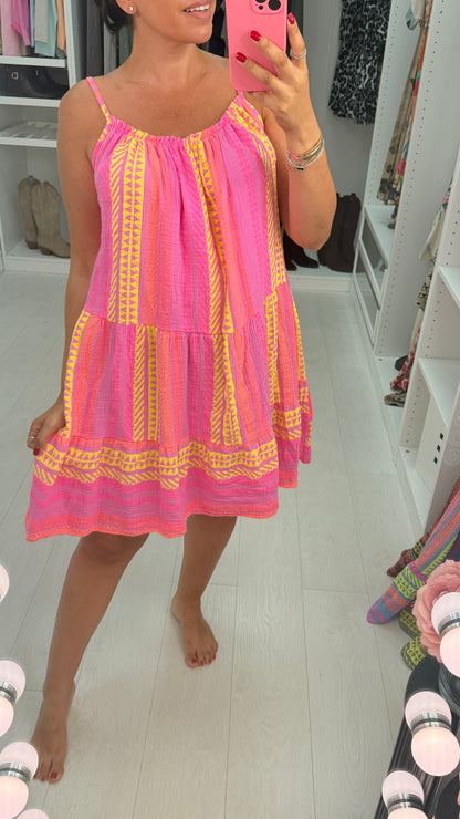 Denice Abstract Print Cheesecloth Midi Dress