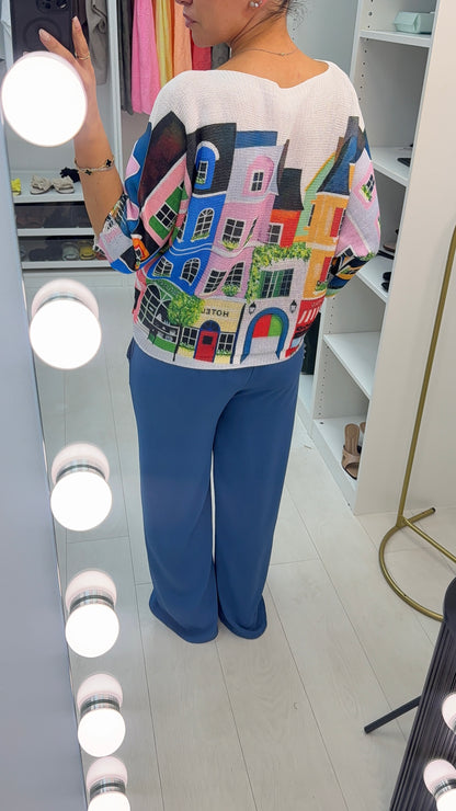 Oriana City Print Batwing Top