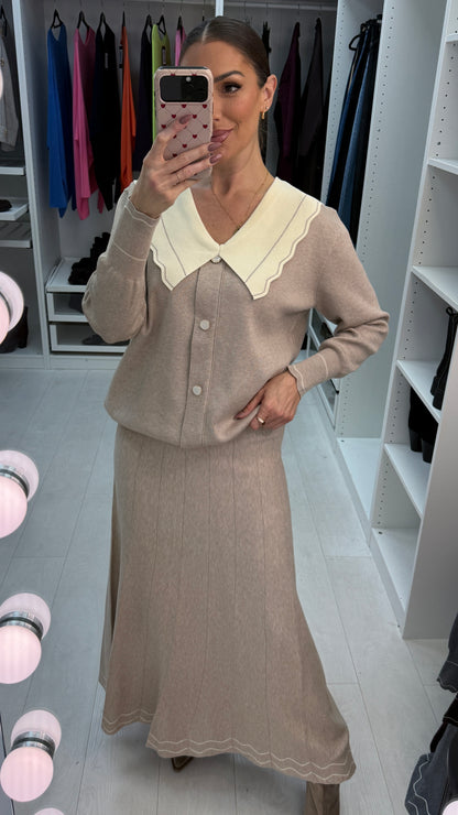 Harmony Scallop Contrast Button Front Knit Co-ord Set
