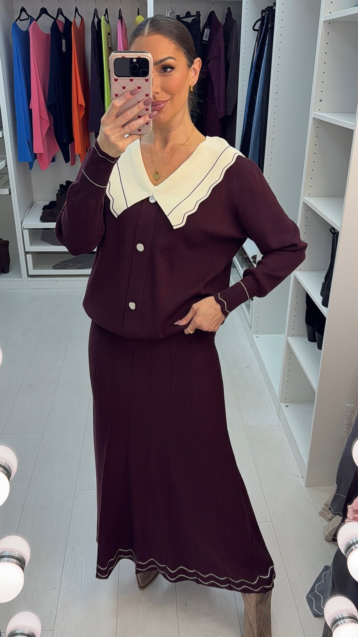 Harmony Scallop Contrast Button Front Knit Co-ord Set