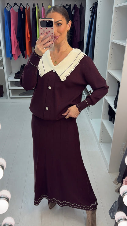 Harmony Scallop Contrast Button Front Knit Co-ord Set