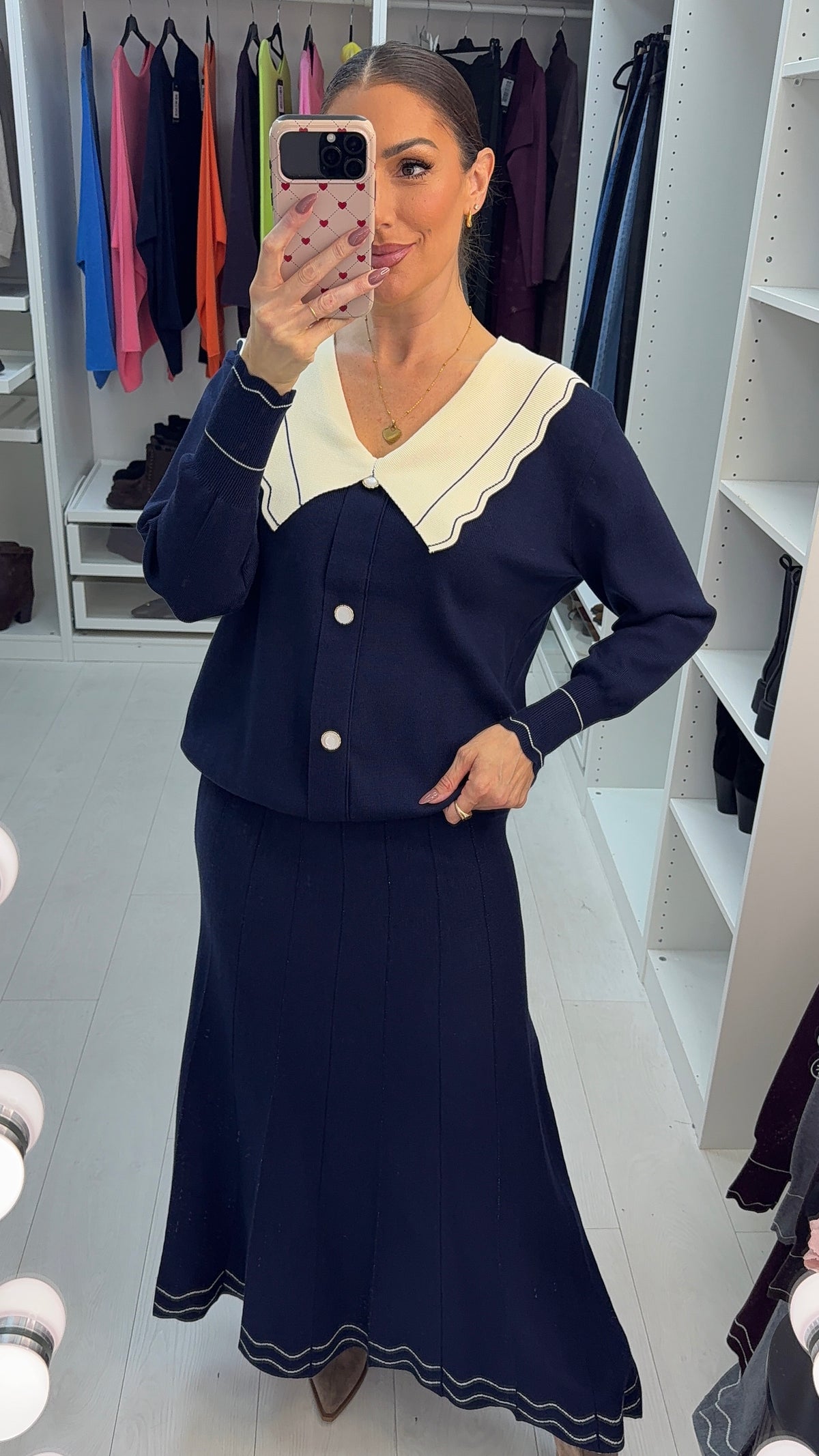 Harmony Scallop Contrast Button Front Knit Co-ord Set