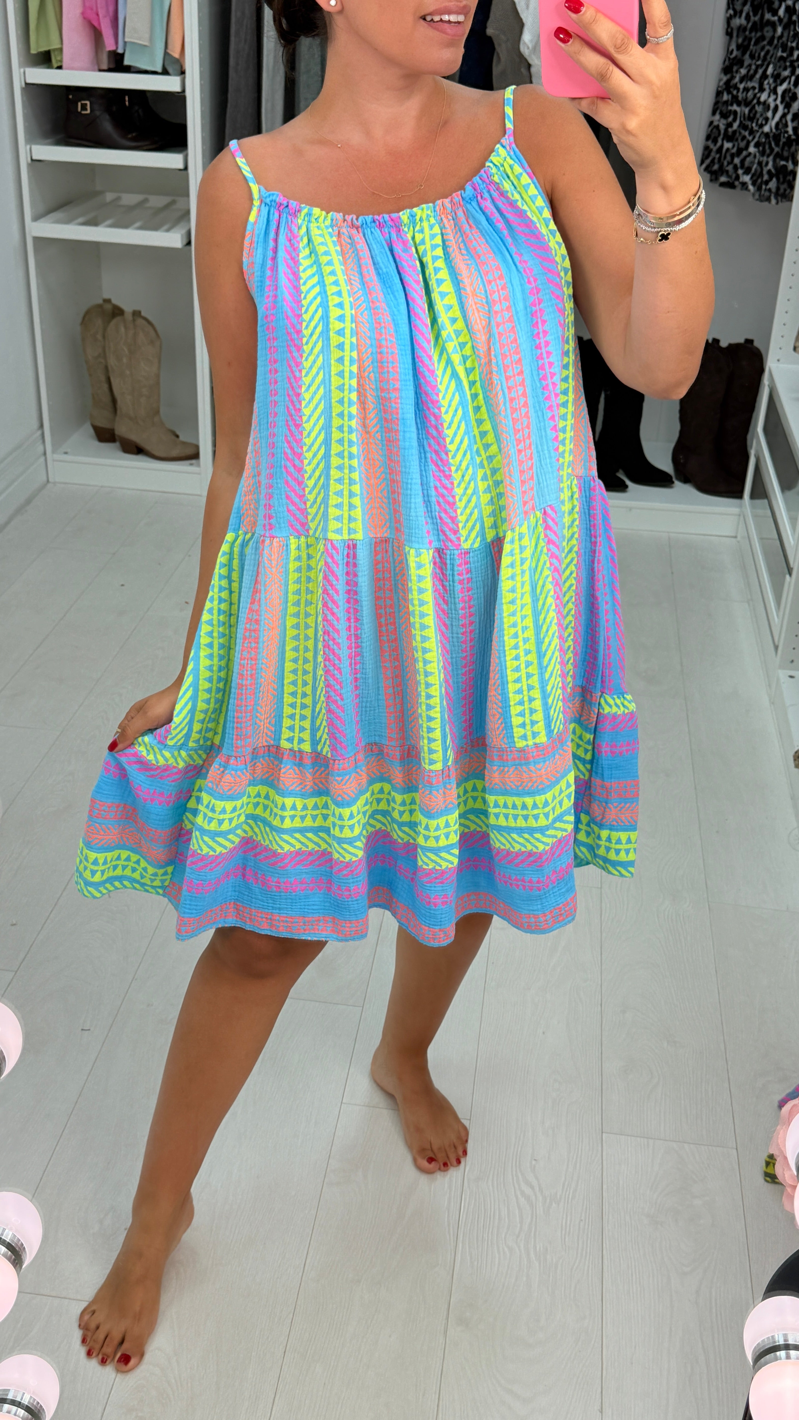 Denice Abstract Print Cheesecloth Midi Dress