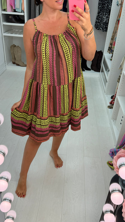 Denice Abstract Print Cheesecloth Midi Dress