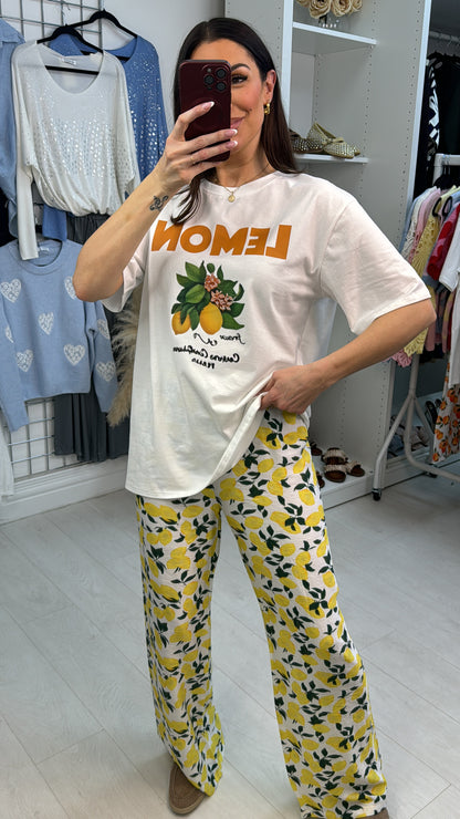 Ozelia Lemon Print Loose Fit T-Shirt Co-Ord Set
