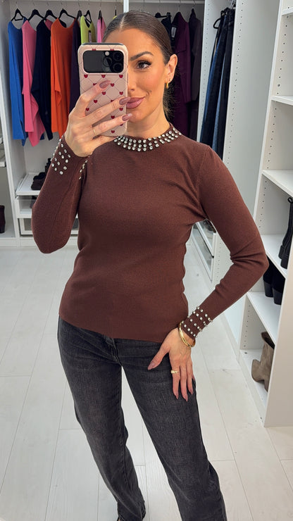 Ivette Embellished High Neck Jumper
