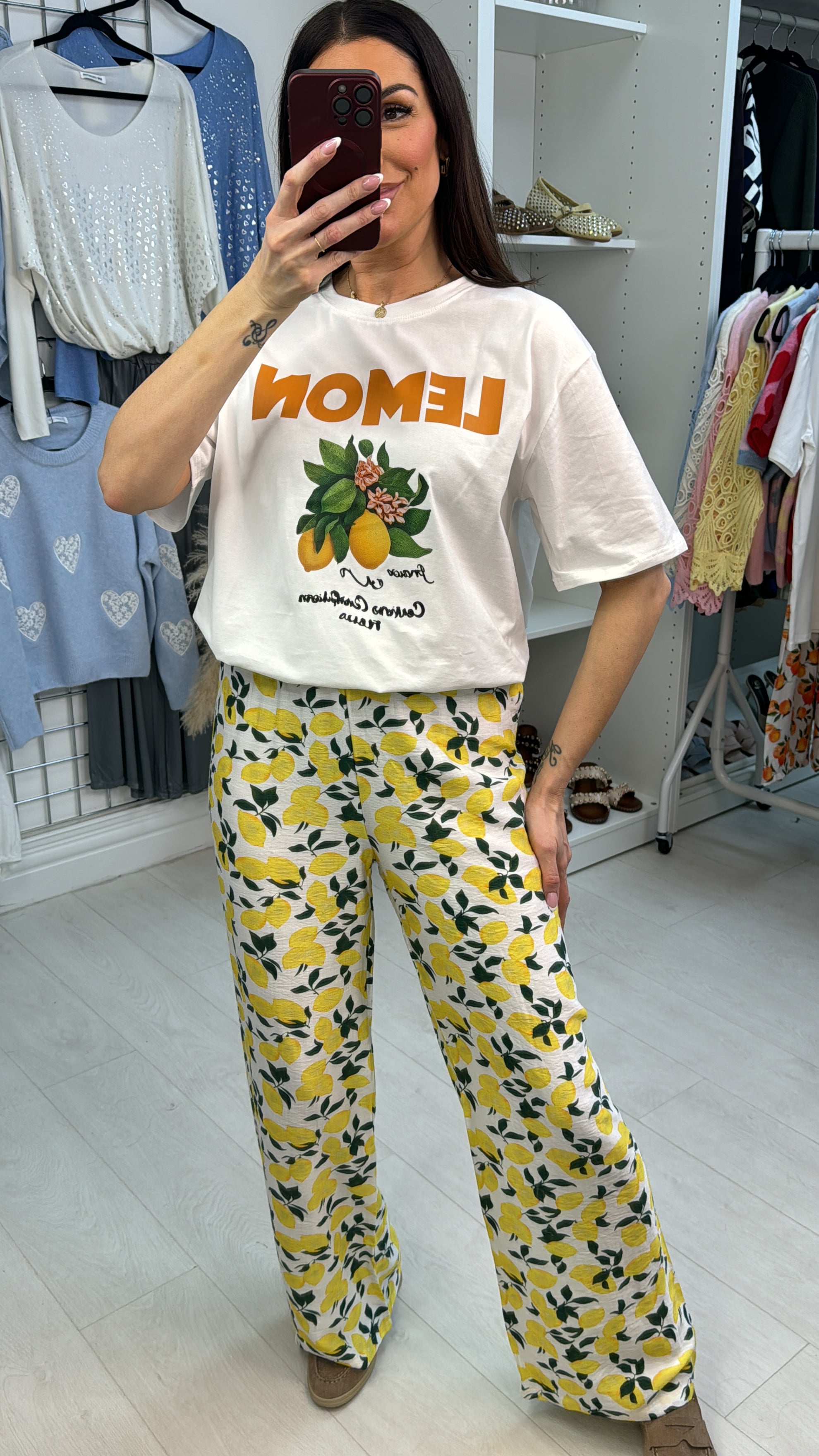 Ozelia Lemon Print Loose Fit T-Shirt Co-Ord Set