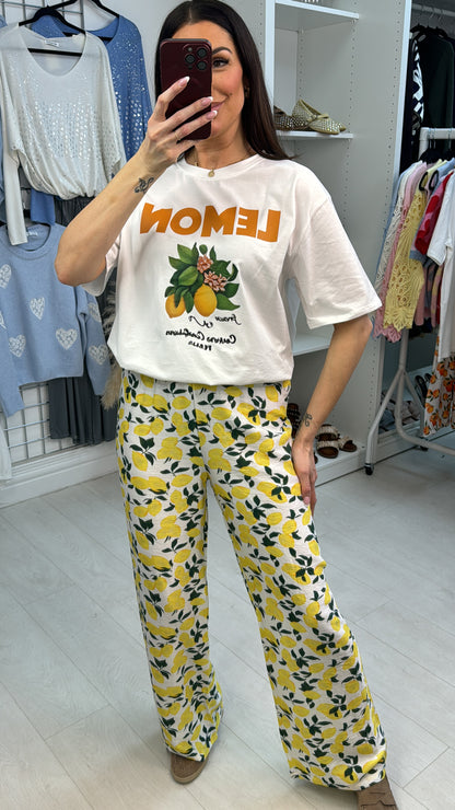 Ozelia Lemon Print Loose Fit T-Shirt Co-Ord Set