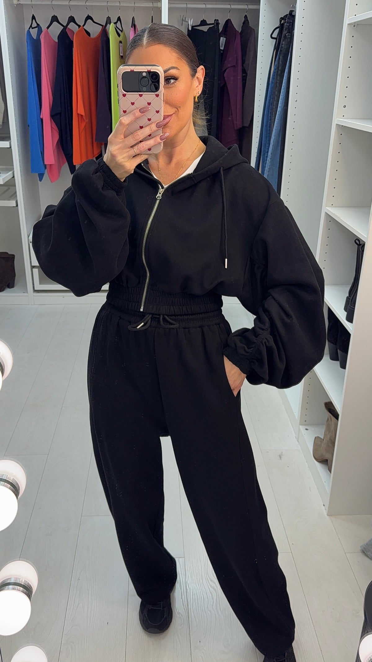 Gisela Plain Zip Front Hoodie Loungewear Set