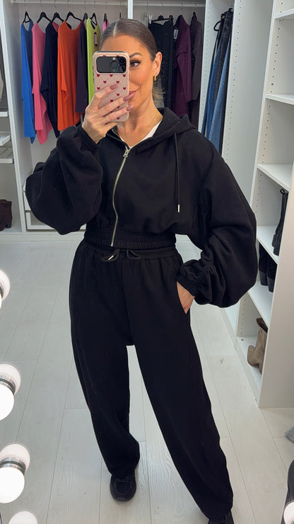 Gisela Plain Zip Front Hoodie Loungewear Set