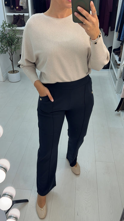 Velora Plain Elasticated Waist Straight Leg Trousers