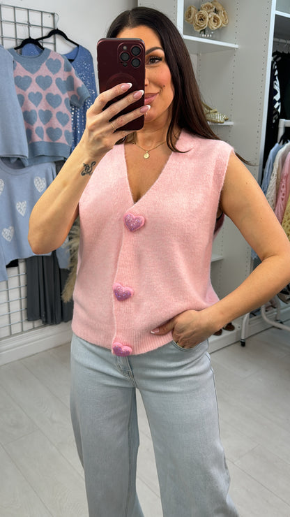 Brianna Embellished Heart Sleeveless V Neck Cardigan