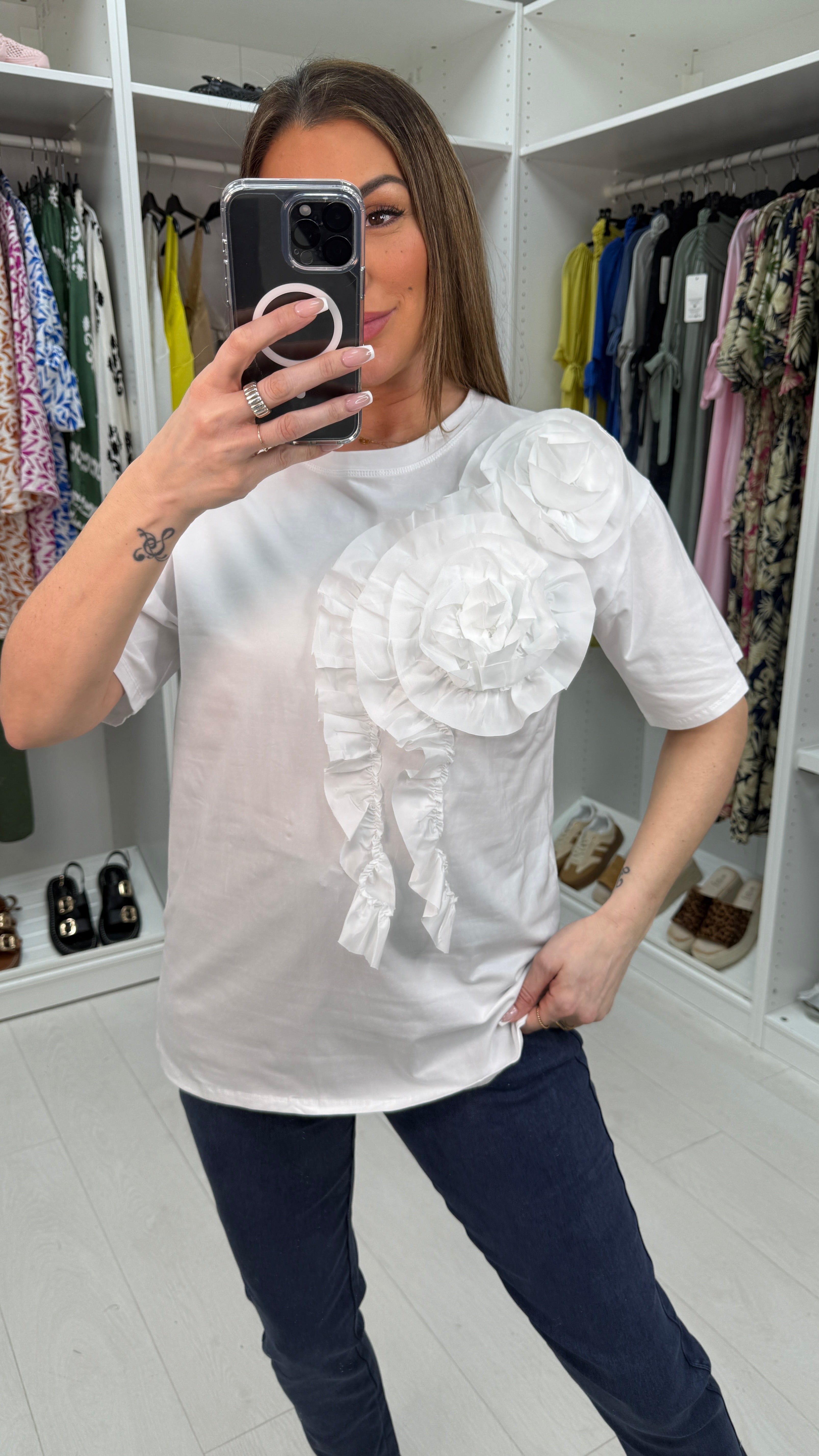 Kristen Ruffle Detail Plain T-shirt