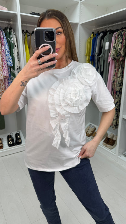 Kristen Ruffle Detail Plain T-shirt
