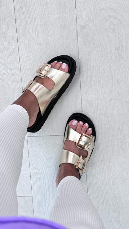 Lindo Double Buckle Platform Sliders