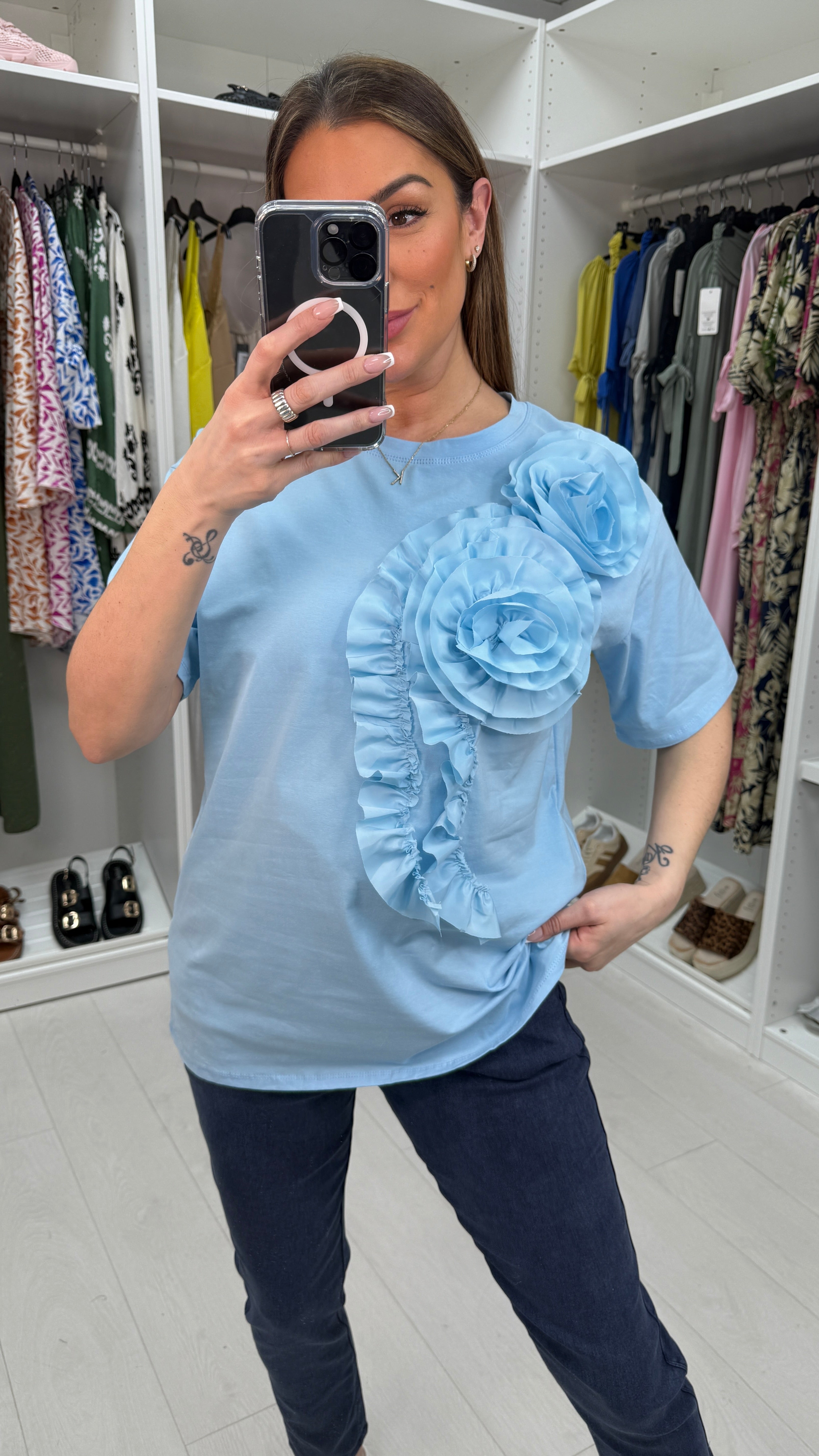 Kristen Ruffle Detail Plain T-shirt