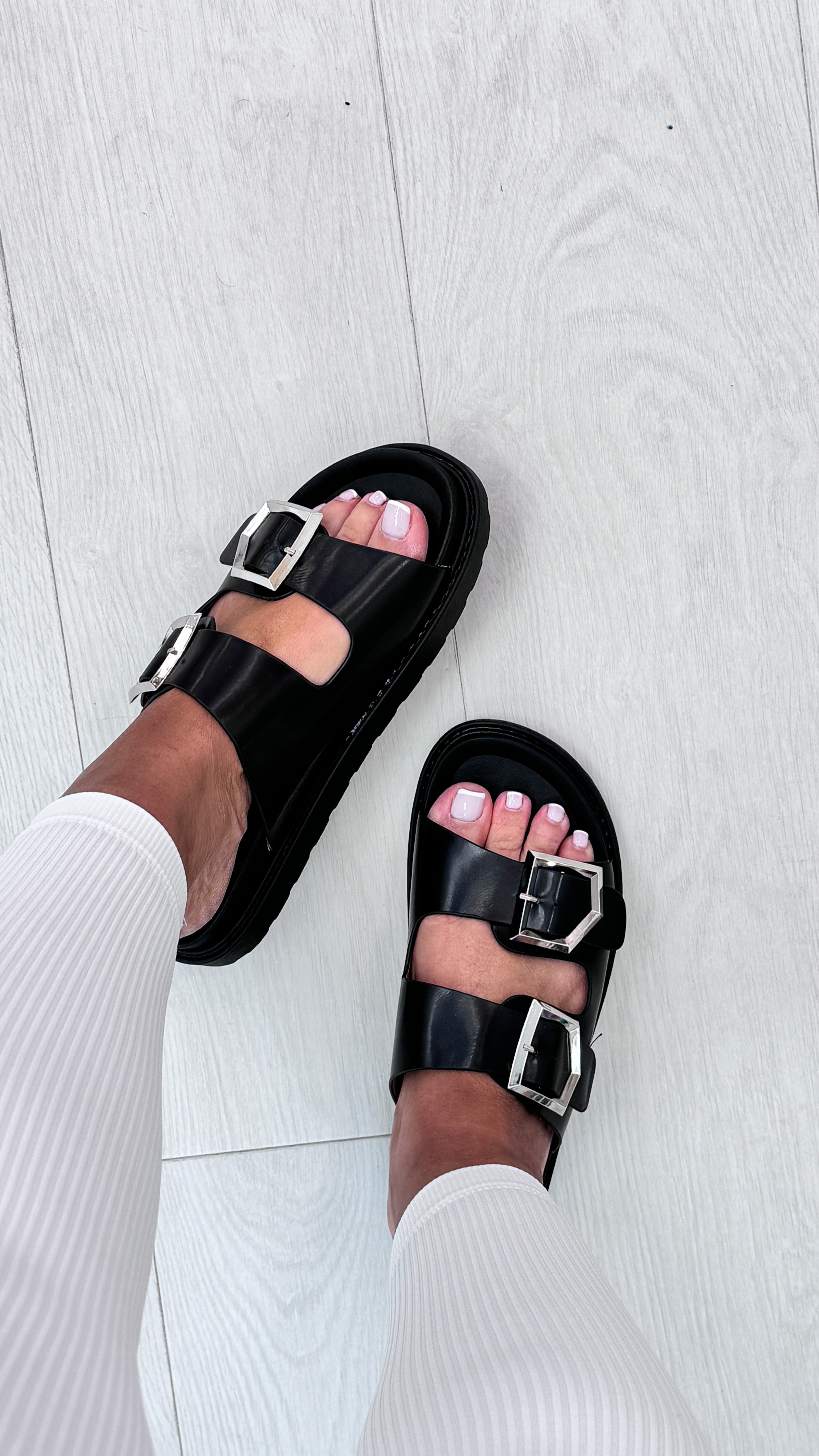 Lindo Double Buckle Platform Sliders