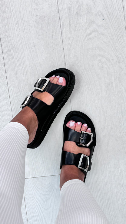 Lindo Double Buckle Platform Sliders