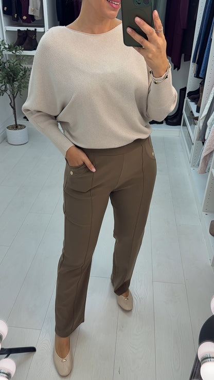 Velora Plain Elasticated Waist Straight Leg Trousers