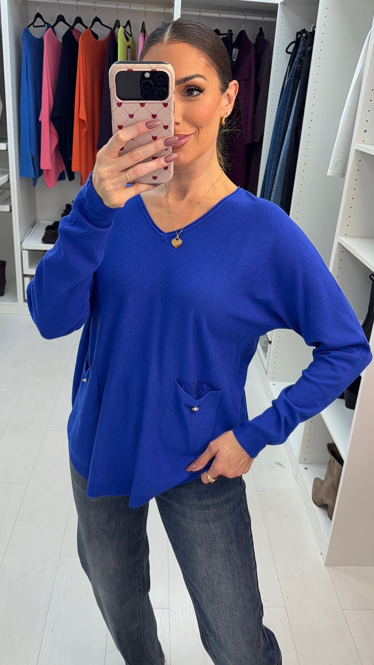 Prya Embellished Pocket V Neck Jumper