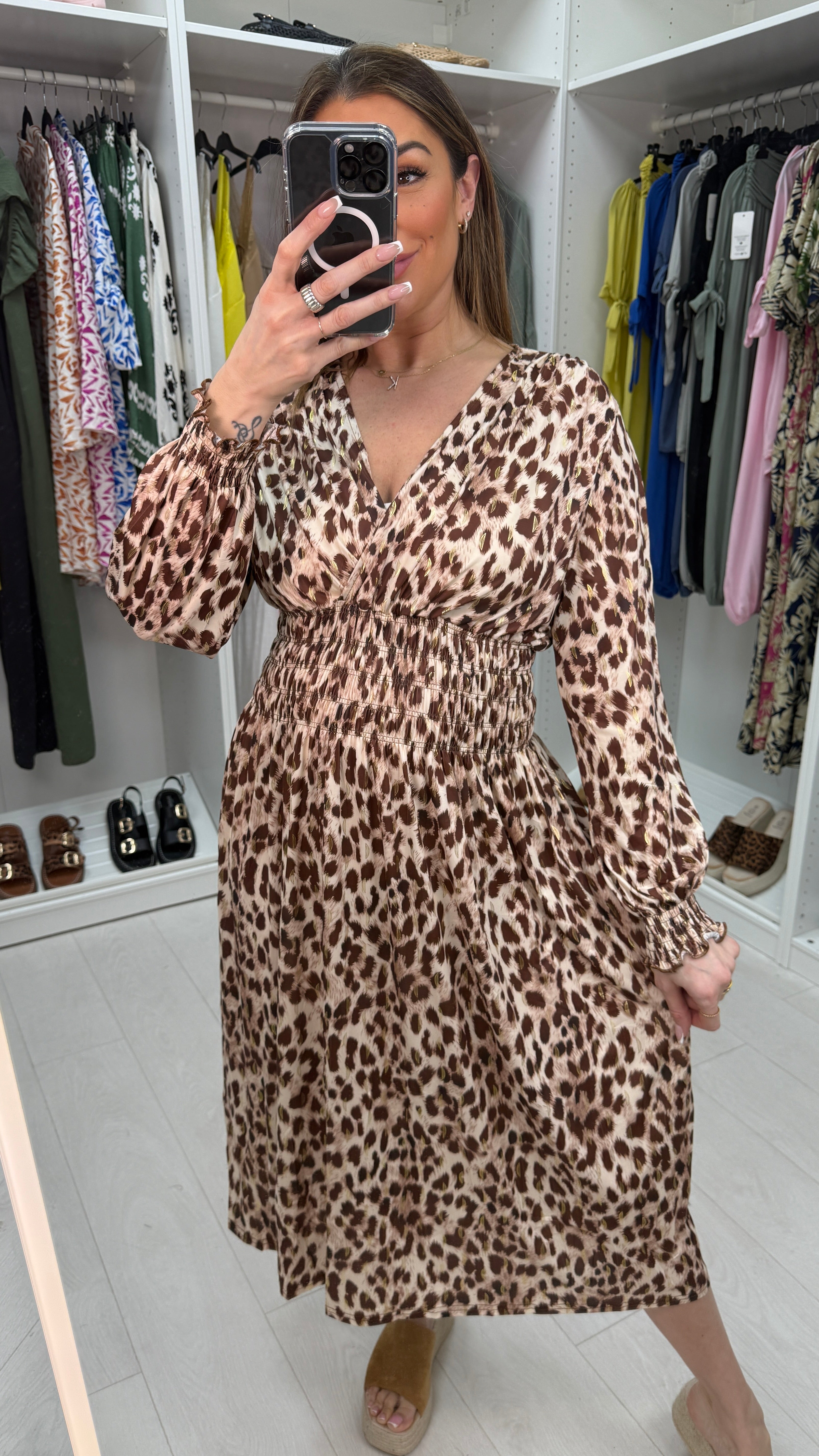Amberly Leopard Print V Neck Magic Dress