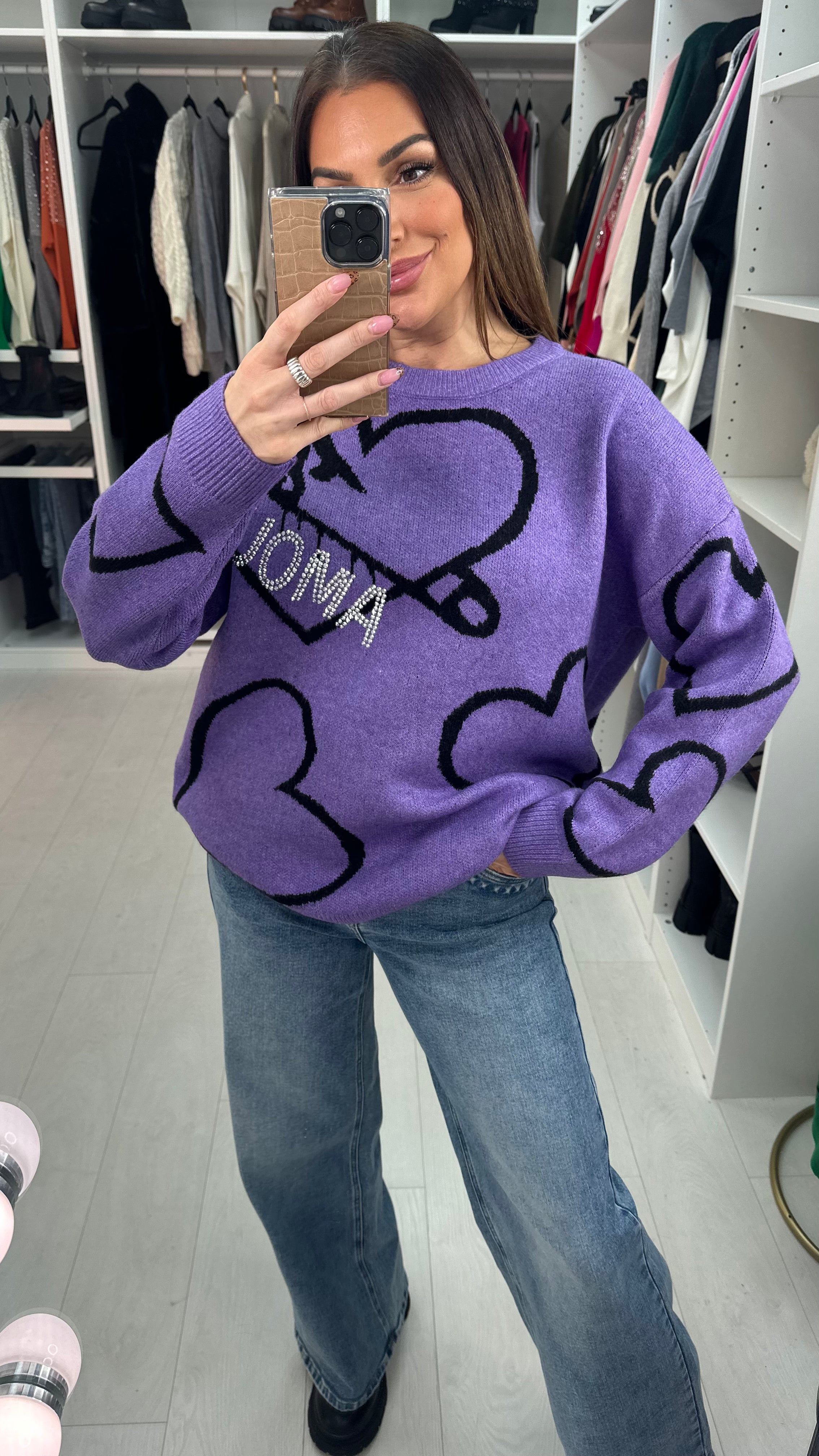 Amelio Heart & 'Amour' Embellished Jumper