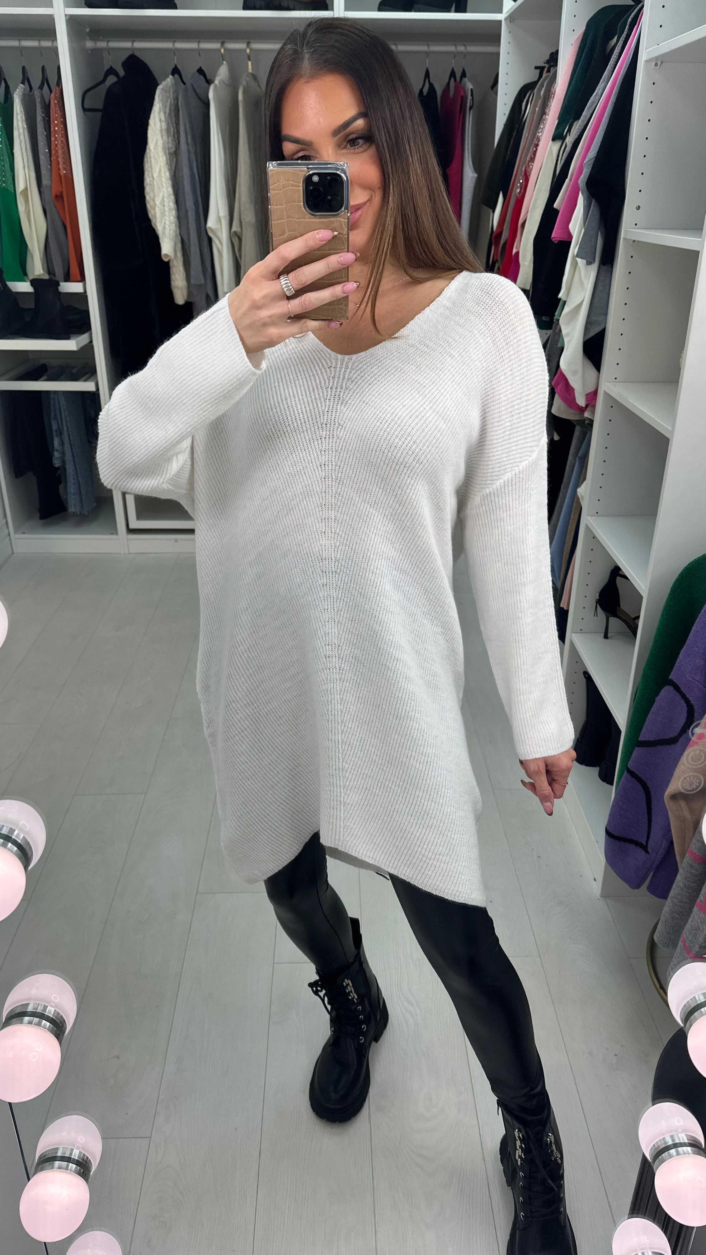 Mayah Plain V Neck Longline Jumper