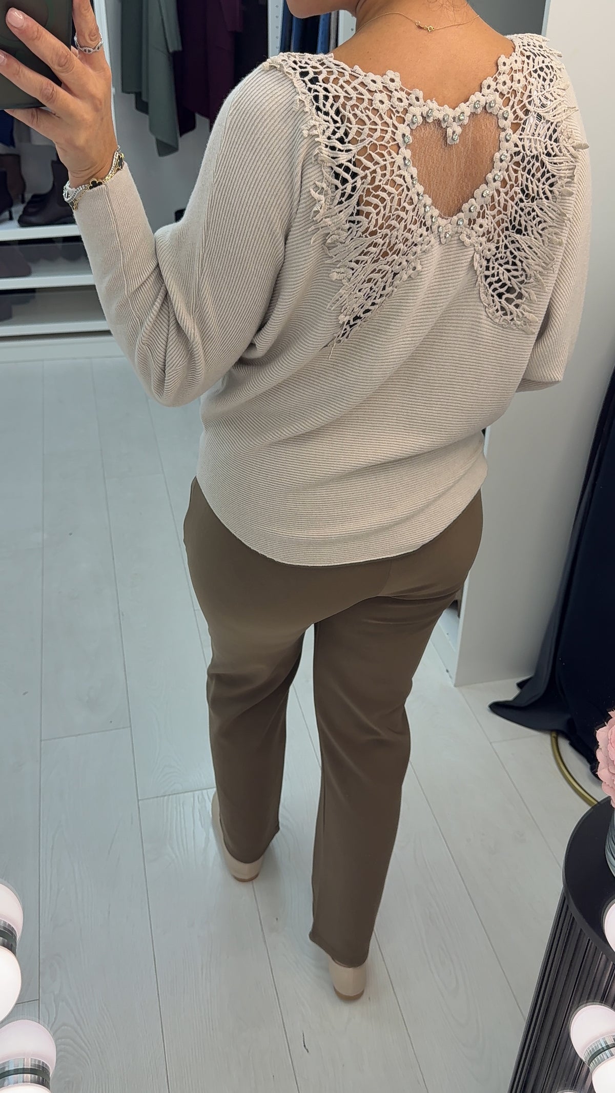 Hallow Embellished Crochet Back Detailed Jumper