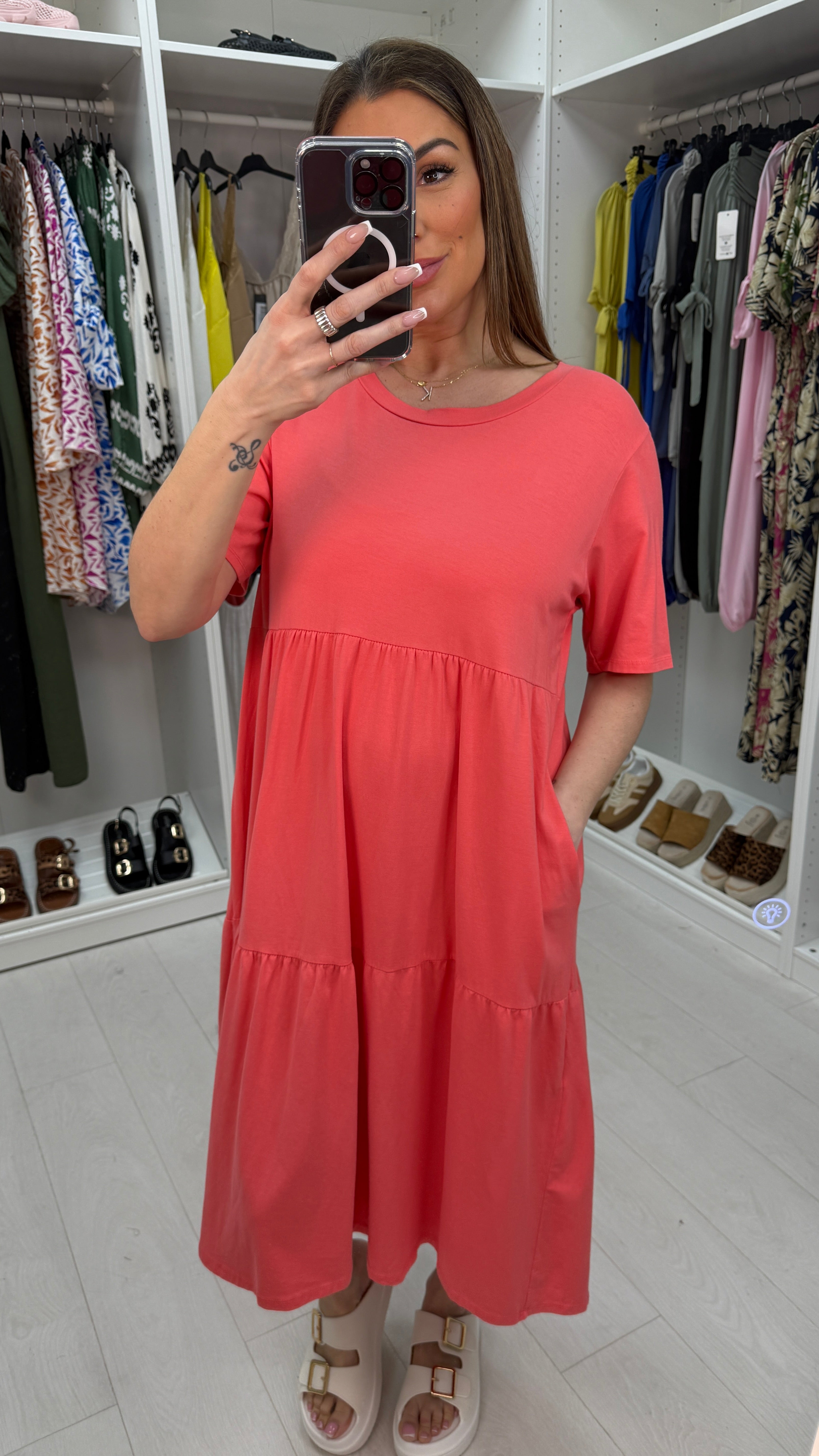 Katey Plain Jersey Tiered Smock T-shirt Dress